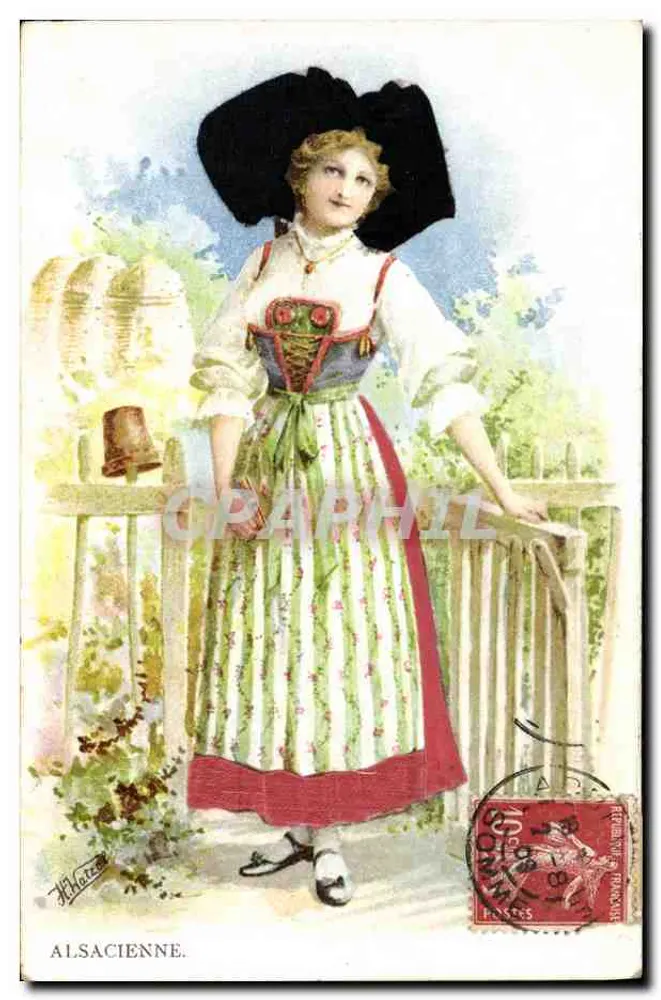 Alsaciana — mulher em traje tradicional — J. Hébert, série V - Frente