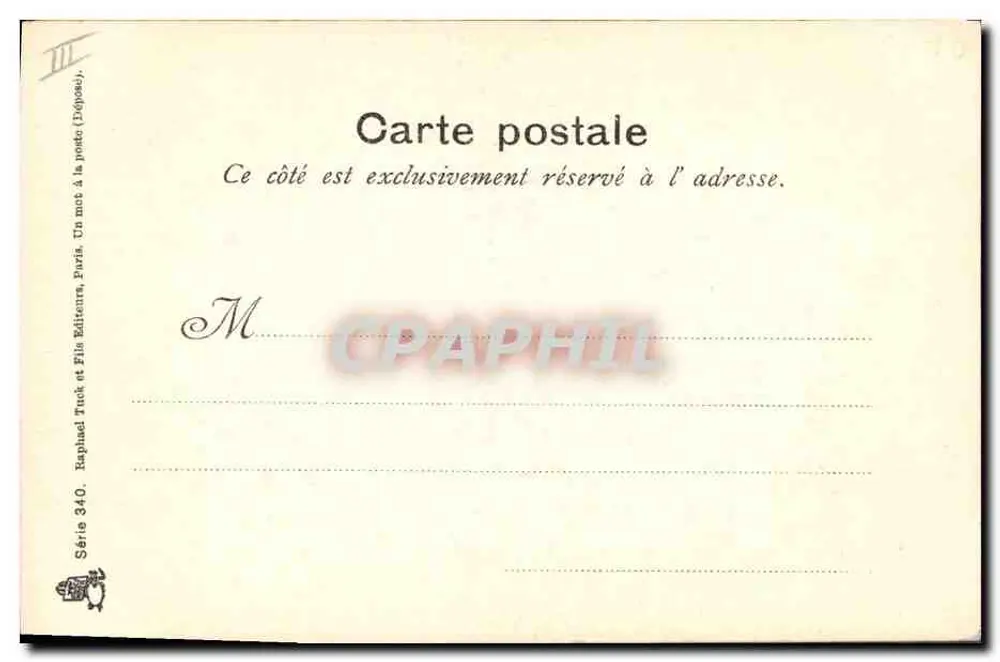 Mulher perto de um pequeno edifício florestal — desenho de John Dallam — editor Raphael Tuck & Fils, Paris - Verso