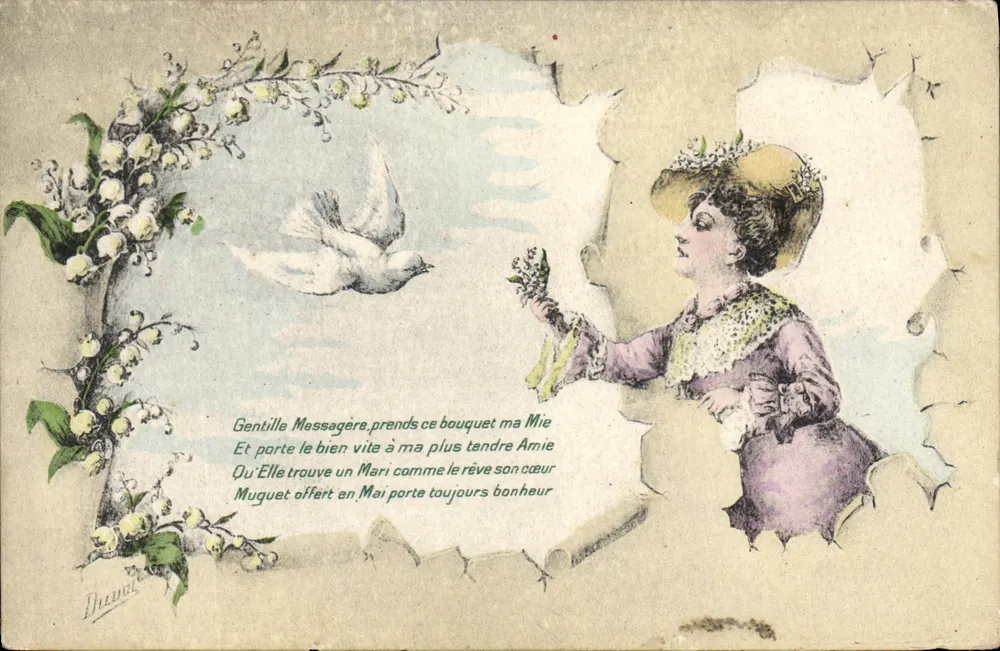 Frau mit Mohnblume und Taube — Duvaut — Verlag Cadot, Paris - Vorderseite