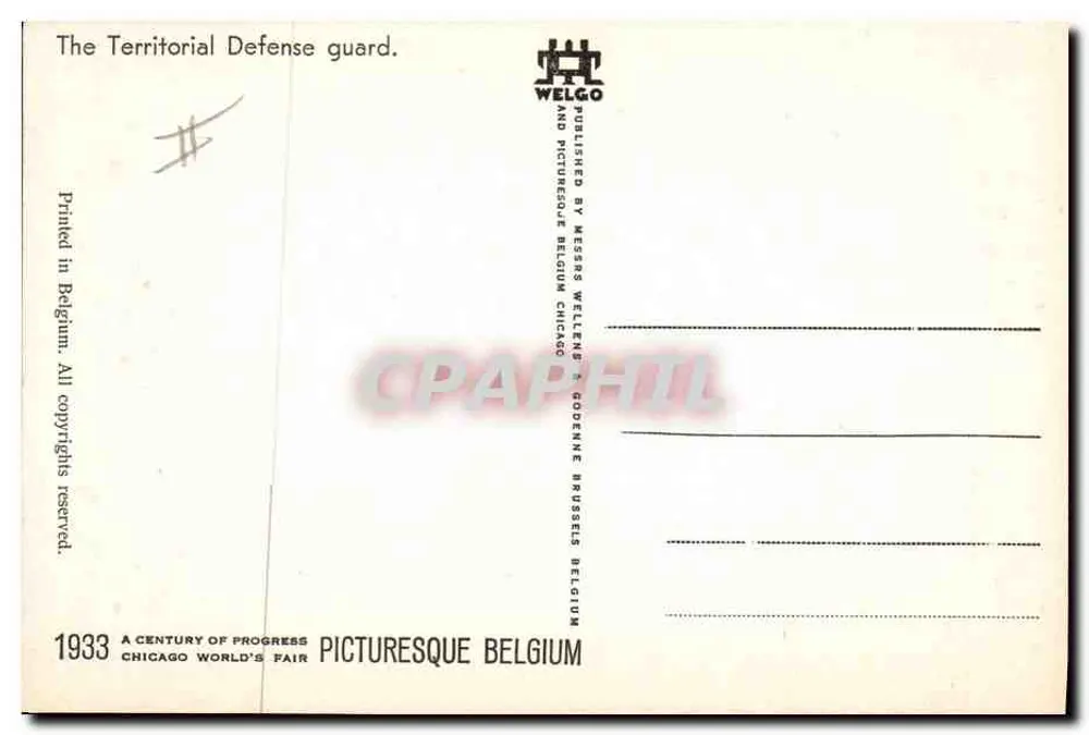 Straßenszene mit Territorialgendarmerie — Jean Bratz 1933 — Verlag Welgo - Rückseite