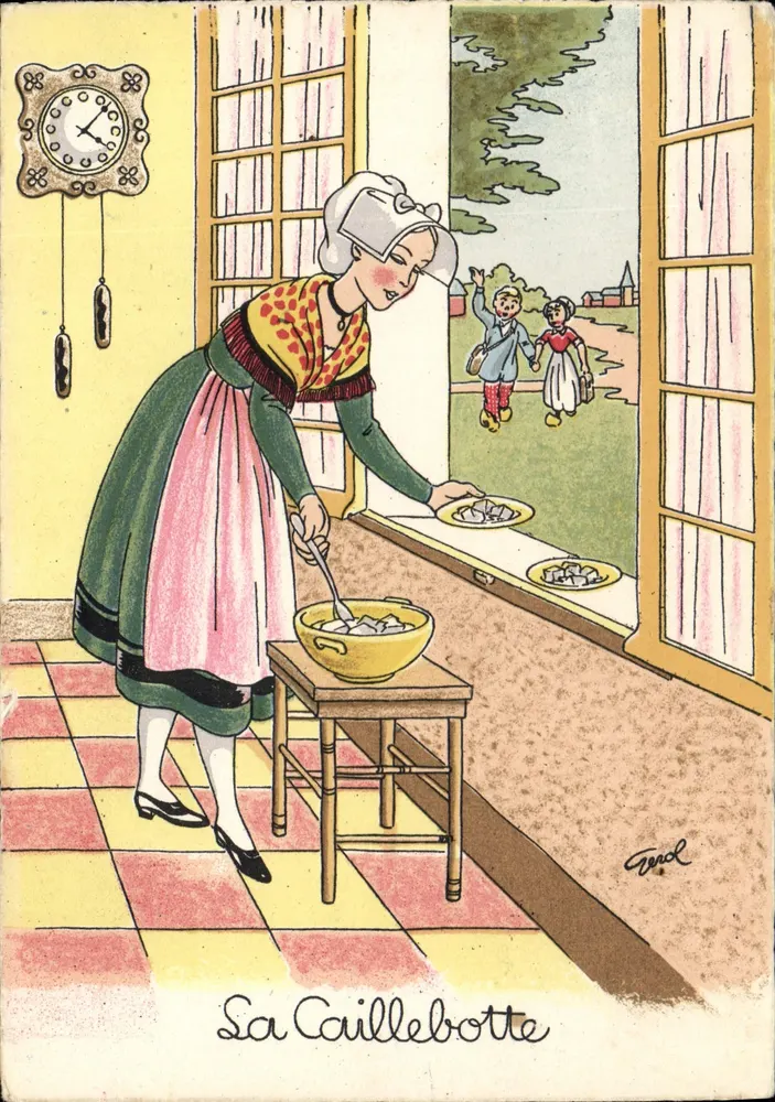 La Cailllebotte — cena de cozinha com crianças brincando ao ar livre — editor H. Isore & J. Doyez, n° 574 - Frente