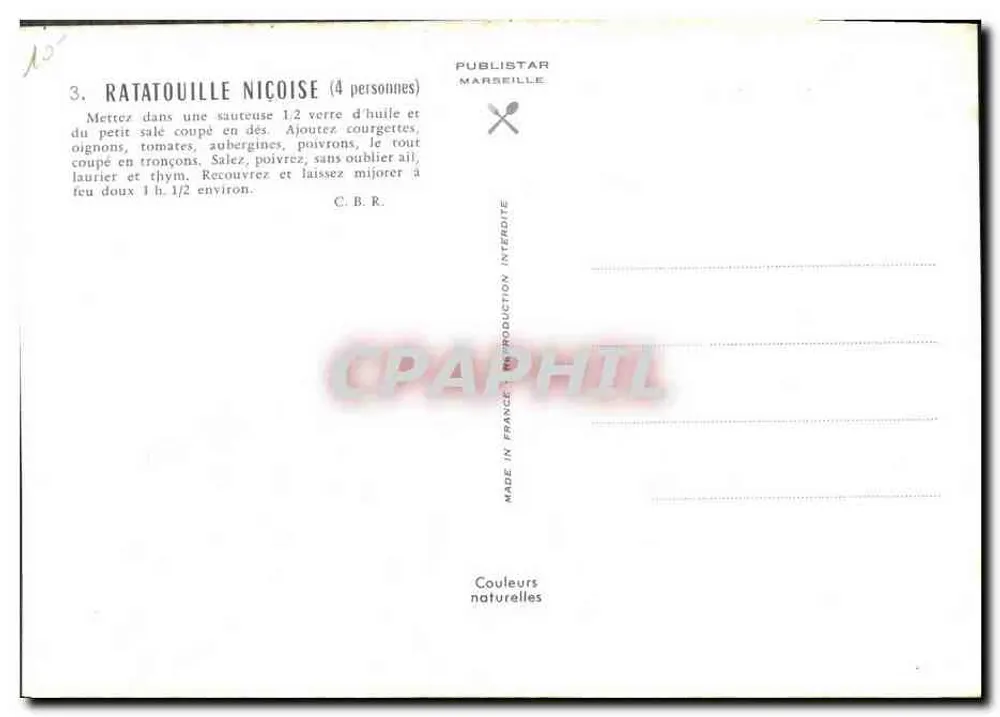 Natureza morta de legumes — receita de ratatouille nissena — Publistar Marseille - Verso
