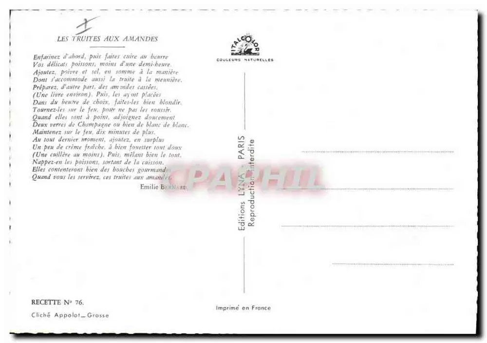 अमंड ट्राइट्स — रेसिपी नंबर 76 — एडिशन लिना, पेरिस - पीछे