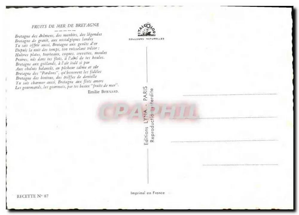 समुद्र के आनंद — ब्रेटन के समुद्री फल — एडिशन लिना, रेसिपी नंबर 87 - पीछे