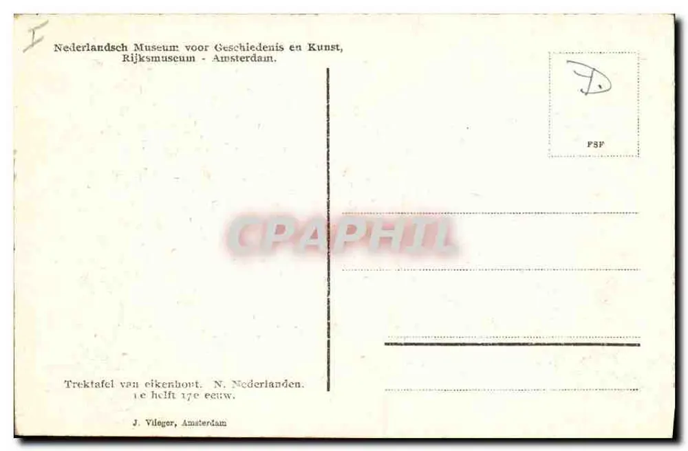 Mesa com gavetas de carvalho — primeira metade do século XVII — J. Vileger, Amsterdam - Verso
