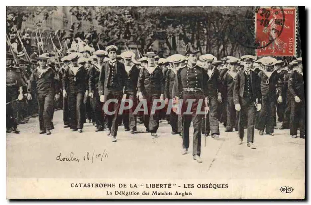 Katastrophe der "Liberté" - Die Trauerfeier — Die Delegation der englischen Matrosen - Vorderseite
