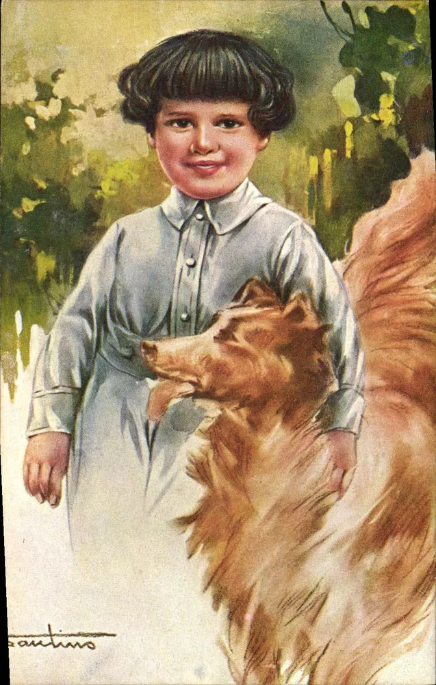 Criança com cachorro — ilustração — editor S. S. R. Milano, n° 3084 - Frente