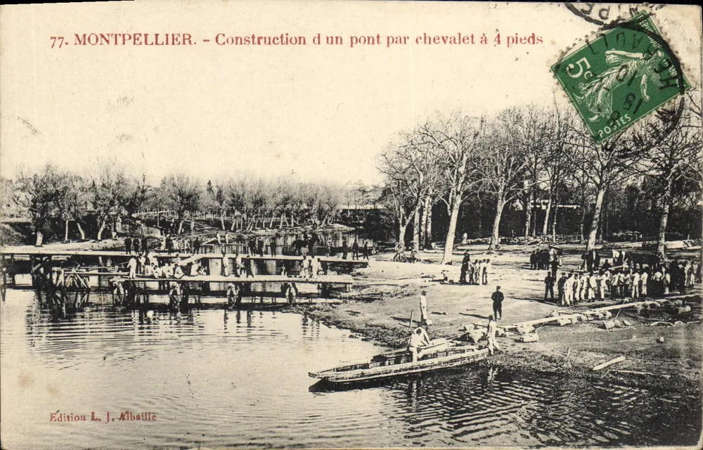Montpellier — Bau einer Brücke mit 4-Fuß-Baustelle — Edition L. J. Albaillie - Vorderseite