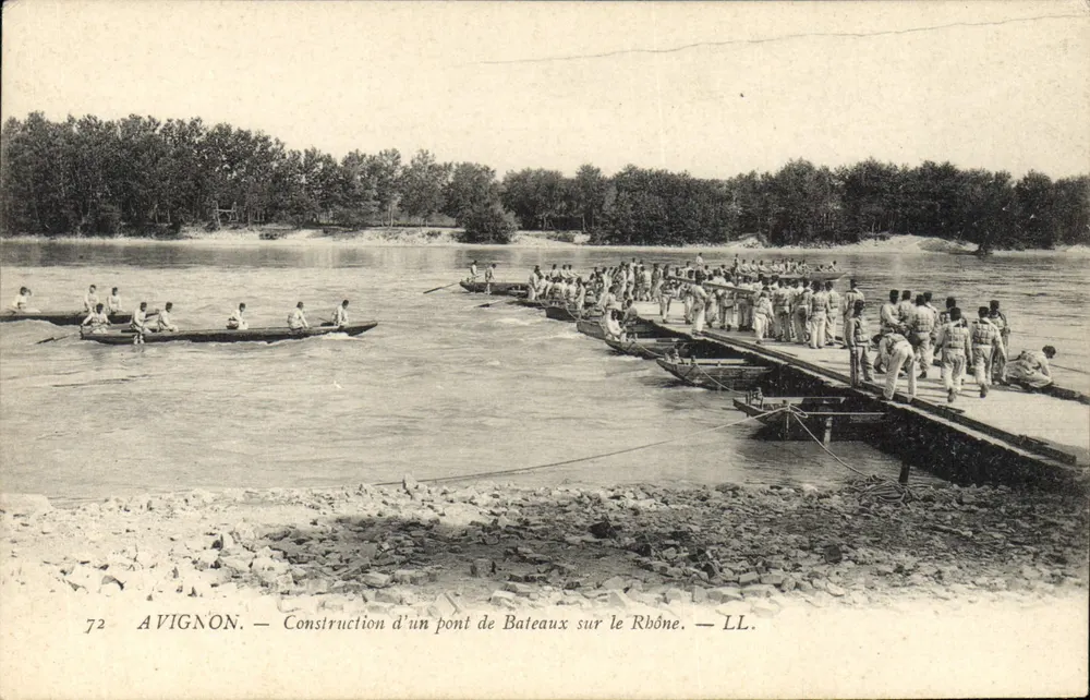 Avignon — Bau einer Bootbrücke über den Rhône — LL. - Vorderseite