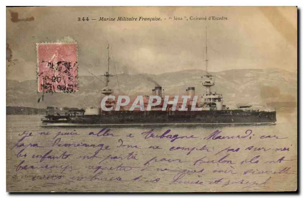 Navio de guerra francês — 'l'Éna', encouraçado de esquadra — Marinha Militar Francesa, n°344 - Frente