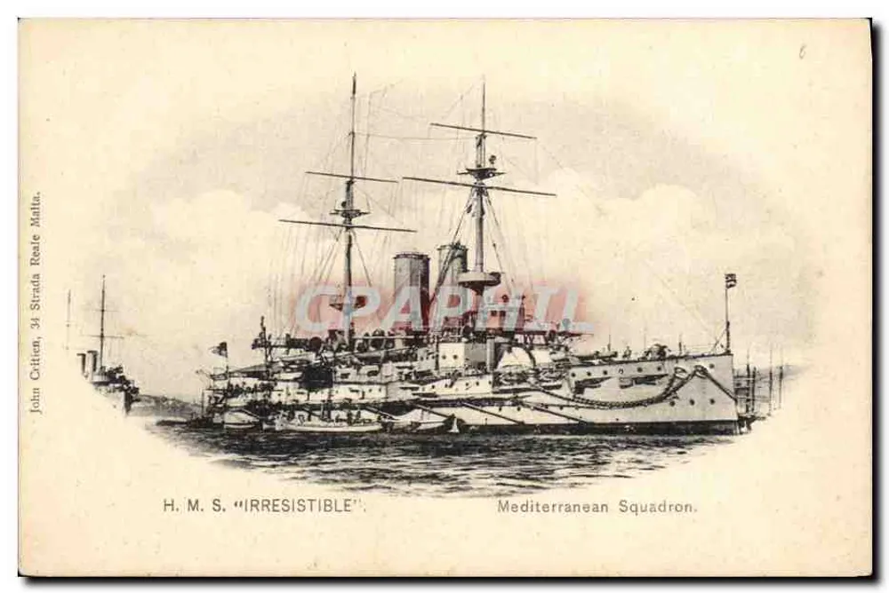 H.M.S. "IRRESISTIBLE" — croquis naval — John Crittien, 34 Strada Reale, Malta - Frente