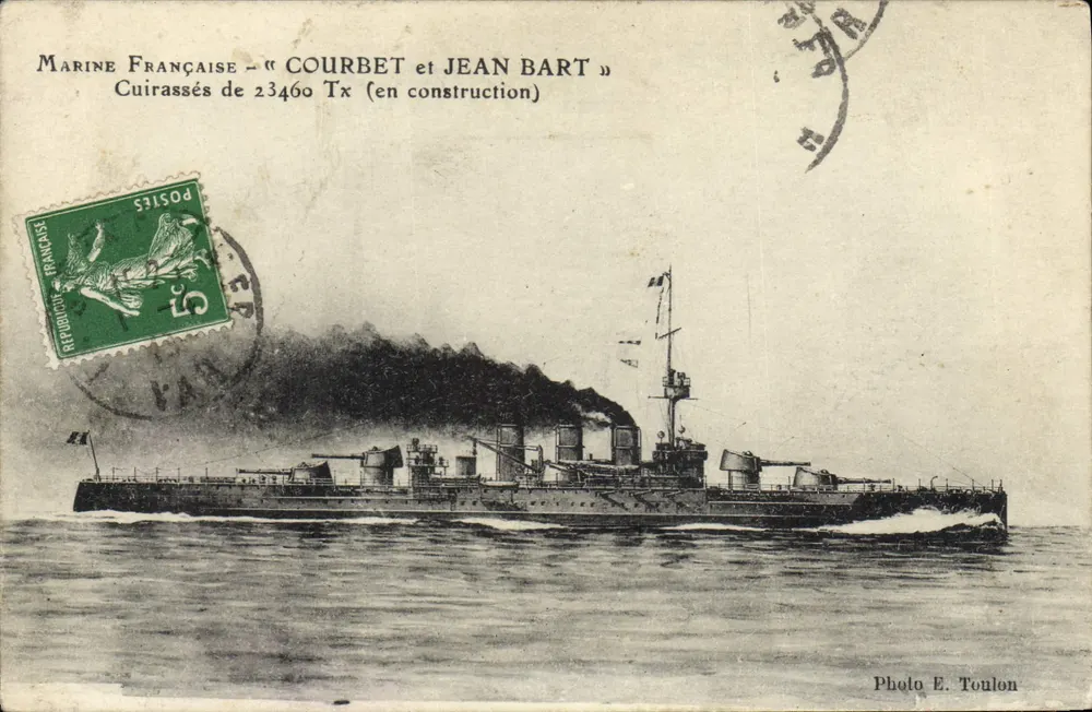 Schlachtschiffe Courbet und Jean Bart — In Bau — Foto E. Toulon - Vorderseite
