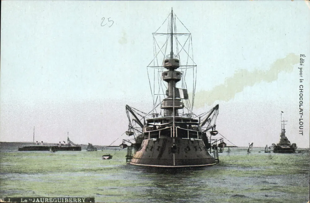 O "JAUREGUIBERRY" — navio de guerra — editado para o CHOCOLAT-LOUIT, n°25 - Frente