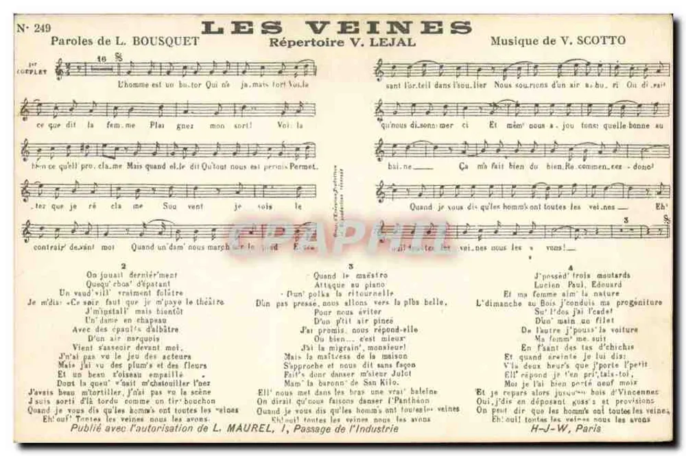 Les Veines — Text von L. Bousquet, Musik von V. Scotto — Verlag: L. Maurel, Paris - Vorderseite