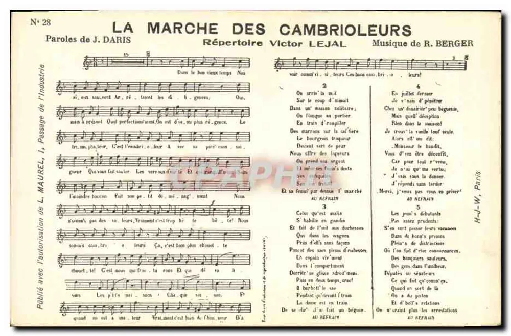 Die Marche der Diebe — Répertoire Victor Lejal, Nr. 28 — Veröffentlicht mit Genehmigung von L. Maurel, Paris - Vorderseite