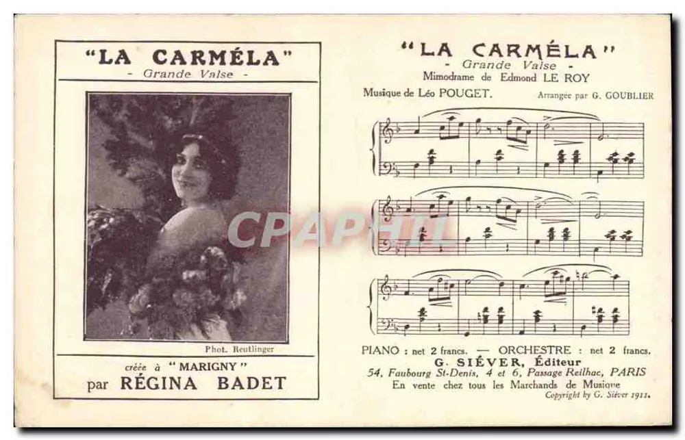 La Carméla — Grande Valse — von Régina Badet, herausgegeben von G. Siéver, Paris 1911 - Vorderseite