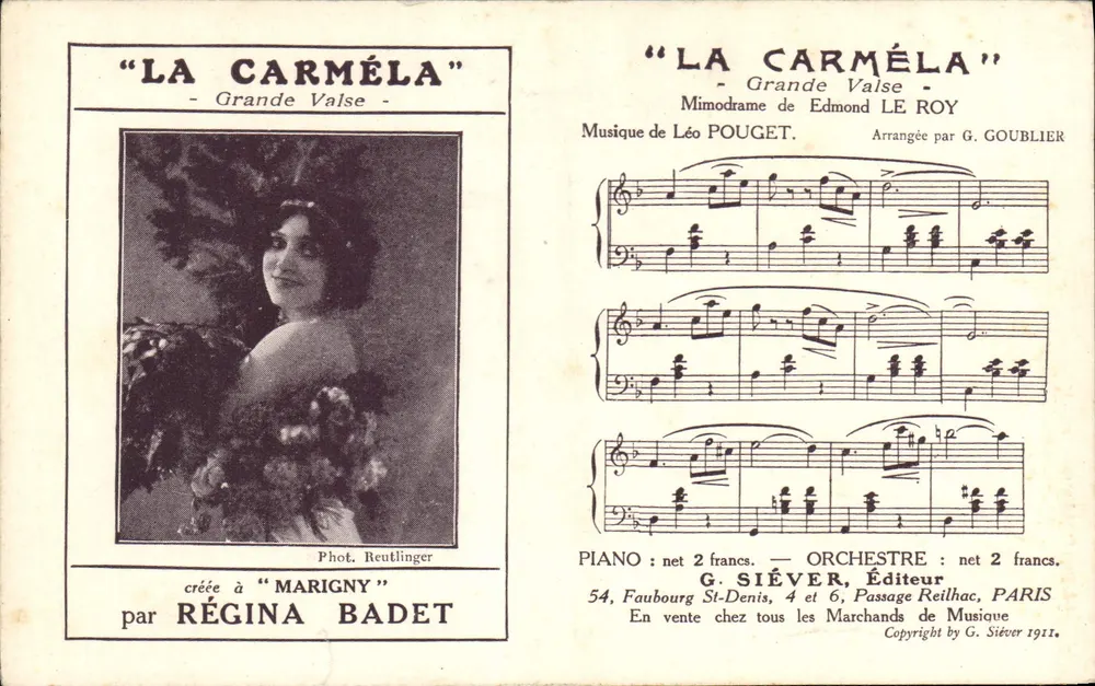 Régina Badet — La Carméla — Grande Valse — Verlag G. Siéver, Paris - Vorderseite