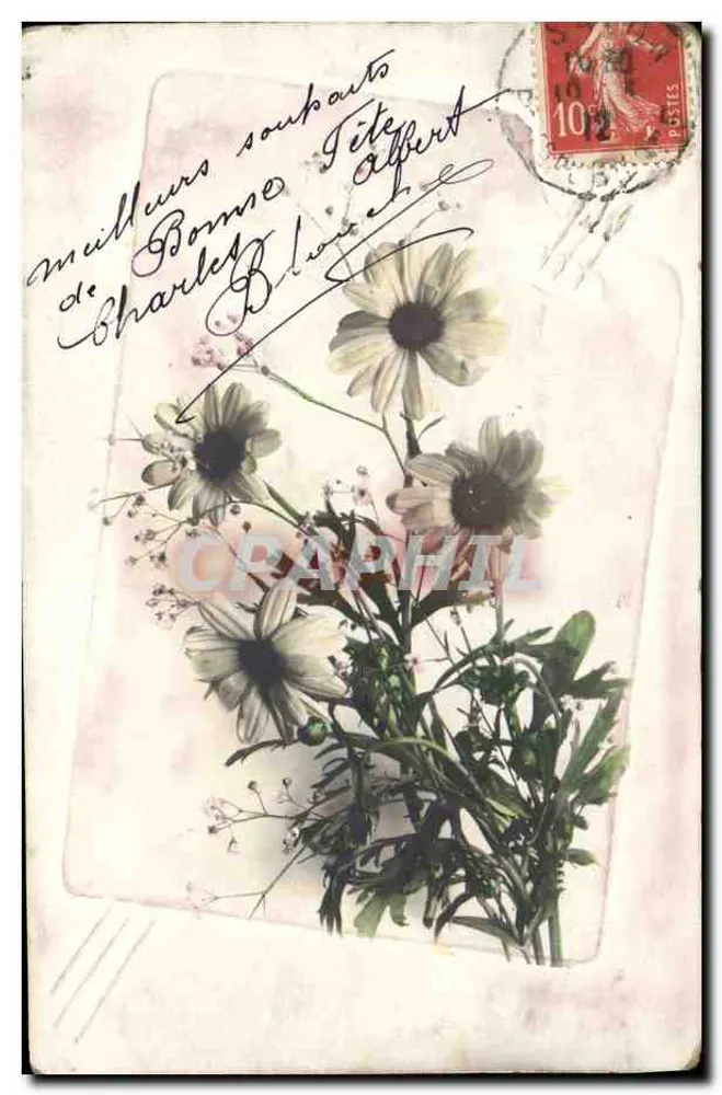 Arranjo de flores — Carta postal de Charley Blaise para Albert — Répertoire Véloïte, Série 504 - Frente