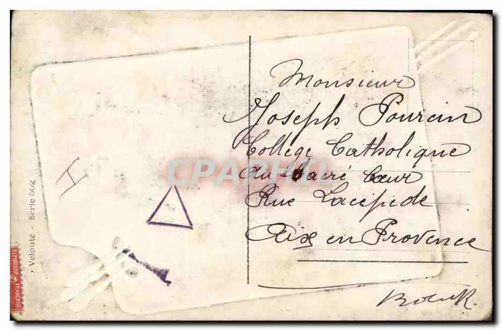 Arranjo de flores — Carta postal de Charley Blaise para Albert — Répertoire Véloïte, Série 504 - Verso