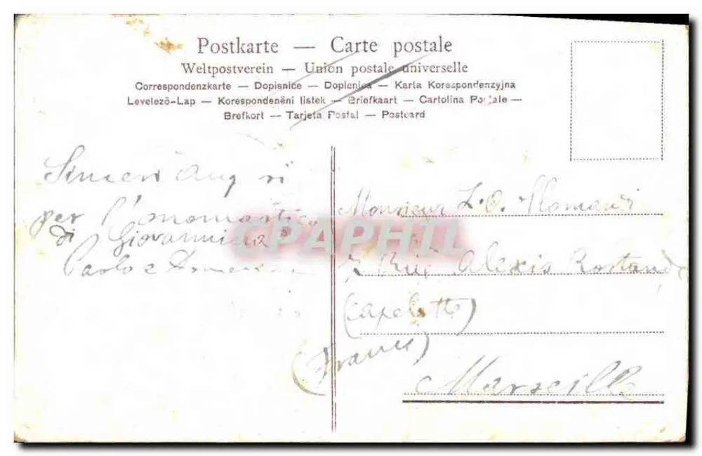 Duas pombas brancas — ao redor de um cesto de rosas — editor não identificado - Verso