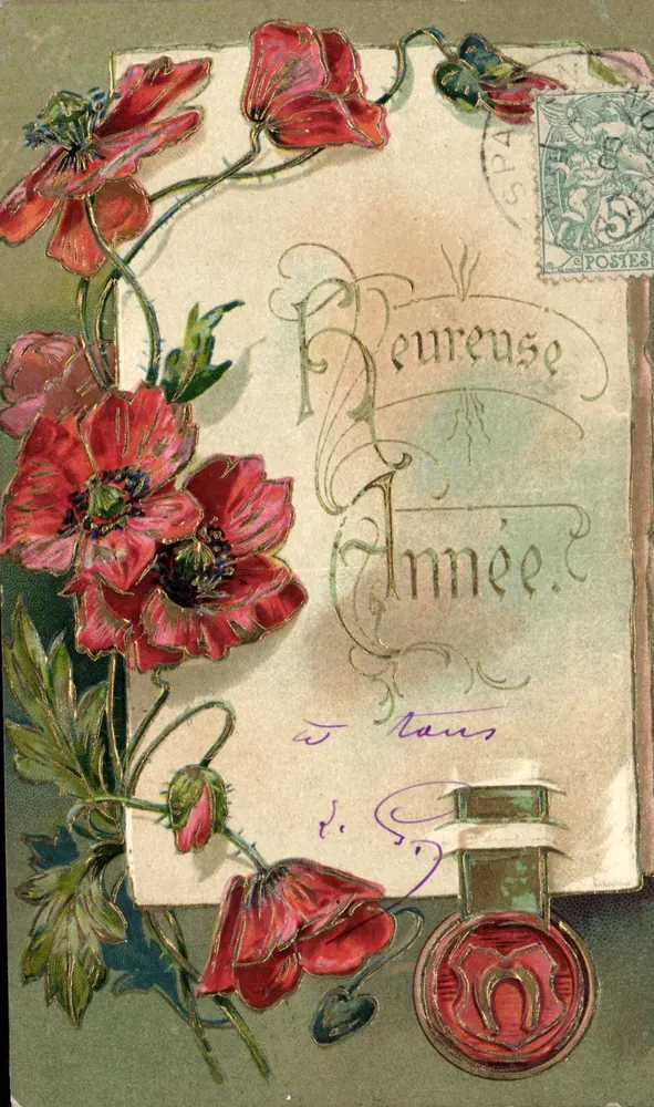 Flores de papoula — Boa Ano — editor Relief, n° 5338 - Frente