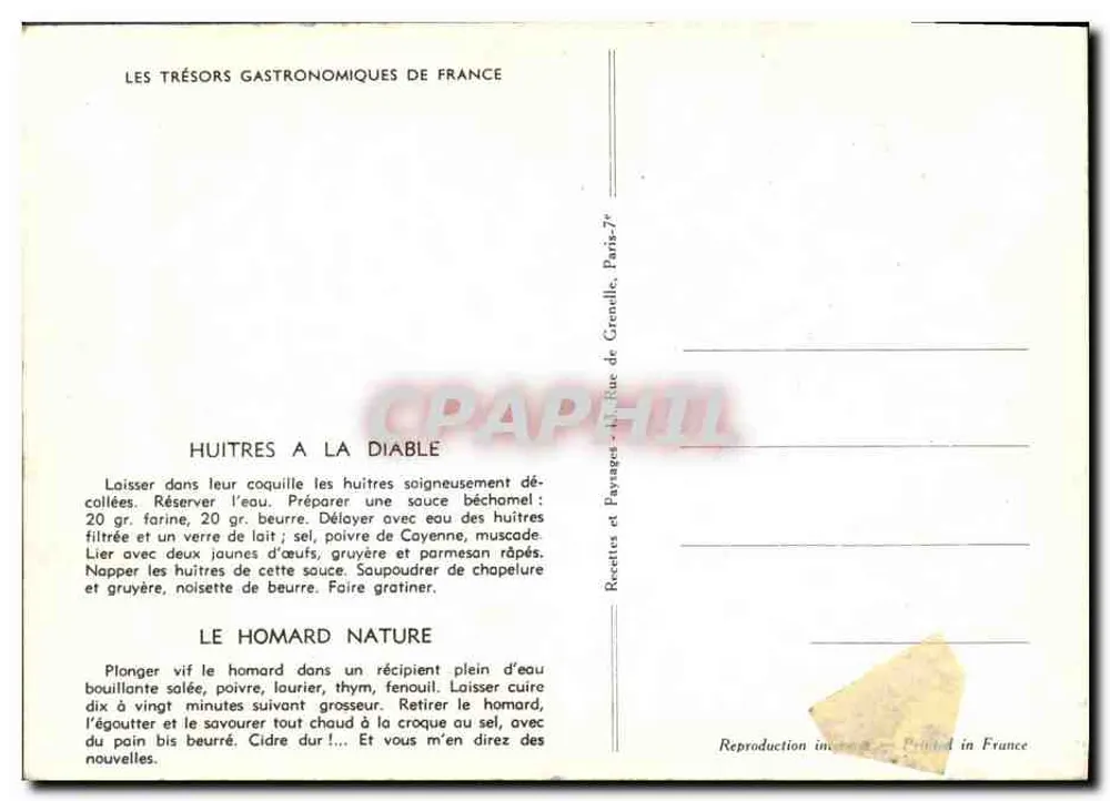 Schalentiere und Hummer — Die kulinarischen Schätze Frankreichs — Recettes et Payages, Paris-7e - Rückseite