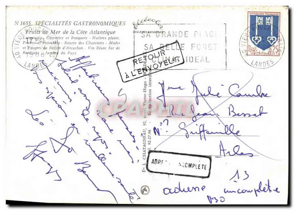 Meeresfrüchte der Atlantikküste — N° 1655 — Verlag L. Chatagneau - Rückseite