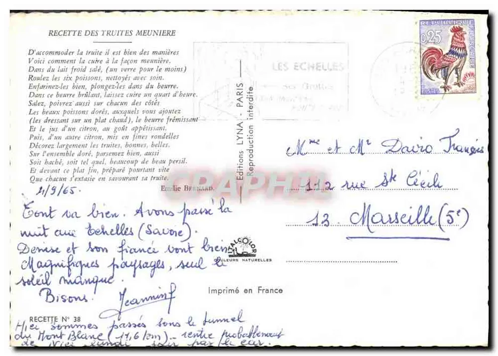 Rezept für Meunière Forelle — Editions Lyna, Paris — Rezept Nr. 38 - Rückseite