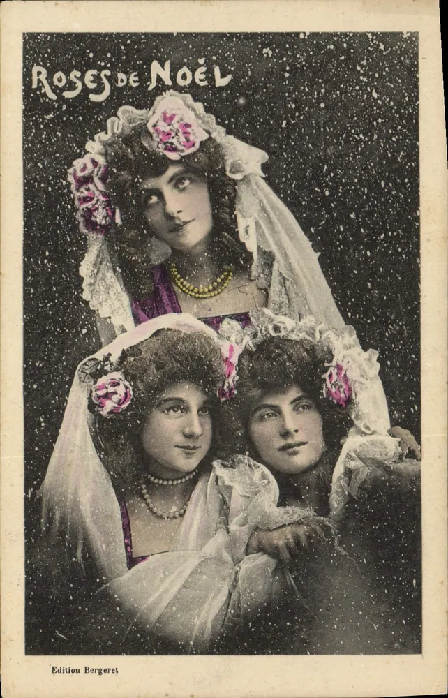 Drei junge Frauen in Hochzeitskleidern — Weihnachtsrosen — Bergeret-Ausgabe - Vorderseite
