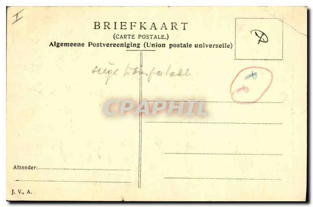 Chaise à dossier haut — chaise à dossier haut en chêne, 1er demi-siècle du XVIIe siècle — éditeur Algemeene Postvereeniging - Verso