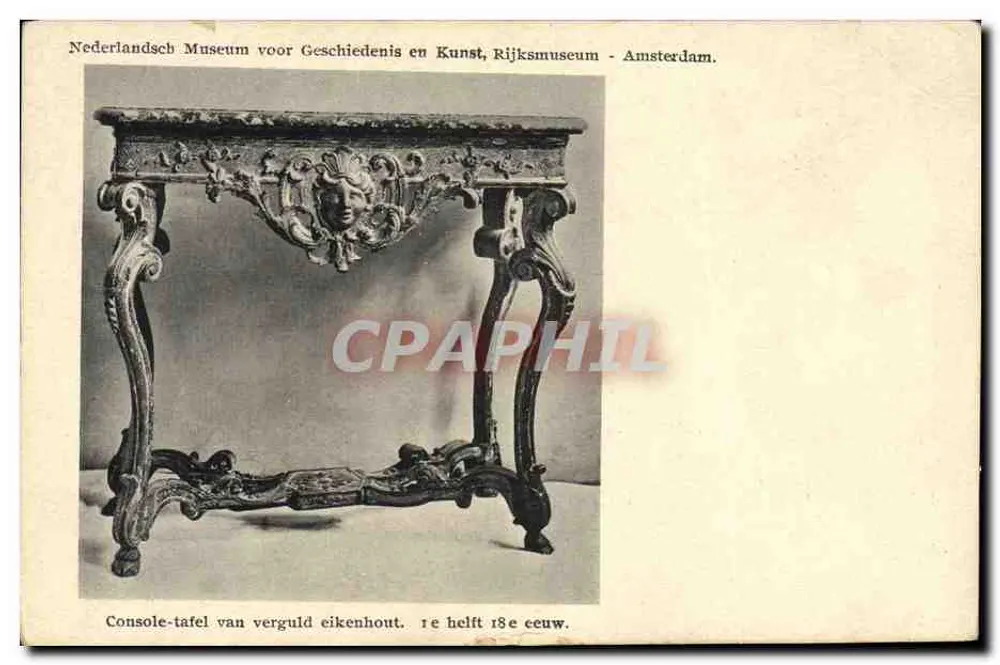 Console-tafel van verguld eikenhout - 1e helft 18e eeuw — Nederlandsch Museum voor Geschiedenis en Kunst, Rijksmuseum - Amsterdam. - Frente