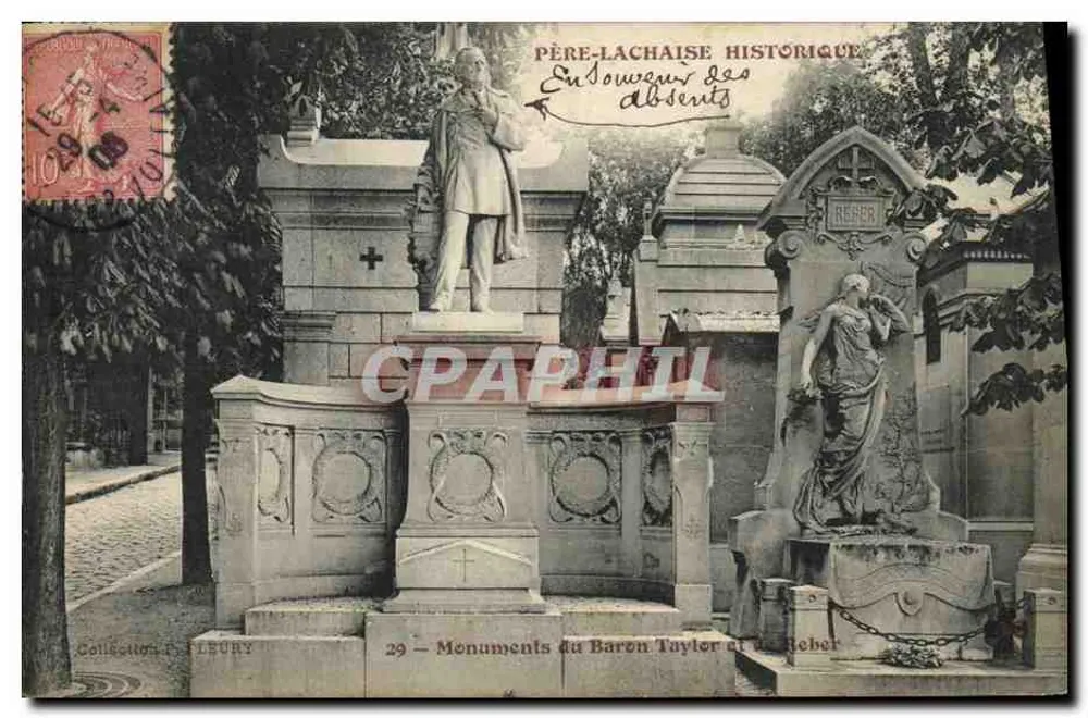 Père-Lachaise Historisch — In Erinnerung an die Abwesenden — Sammlung P. Fleury, n°29 — Denkmäler des Barons Taylor und Reber - Vorderseite