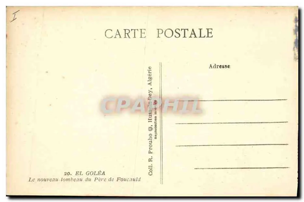 Der neue Grabmal des Vaters de Foucauld — El Golea, Algerien — Coll. R. Prouho - Rückseite