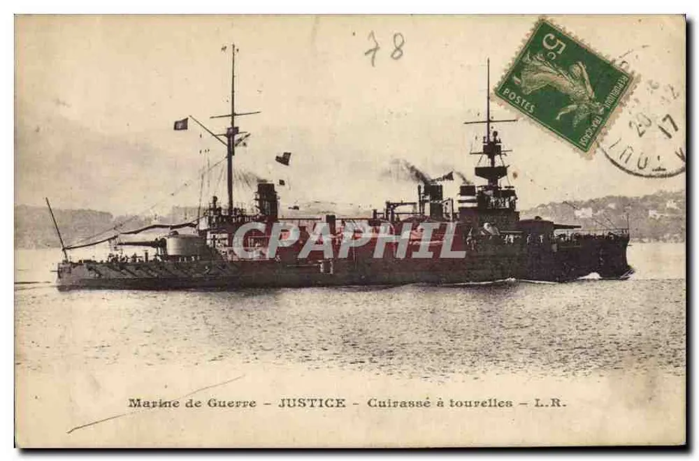 Marinha de Guerra - JUSTICE - Navio de couraça com torres - L.R. - Frente