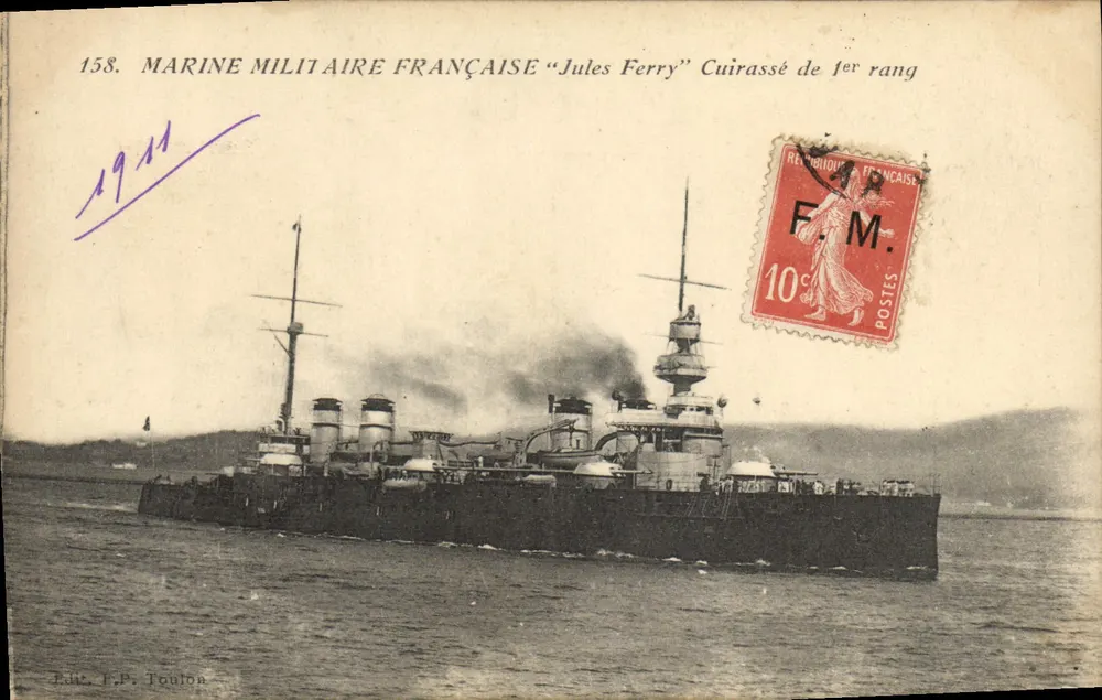 Marinha Militar Francesa "Jules Ferry" Couraçado de 1º Grau — Editor F.P. Toulon, n° 158 - Frente