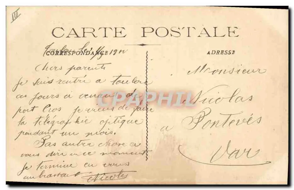 Marinha Militar Francesa "Jules Ferry" Couraçado de 1º Grau — Editor F.P. Toulon, n° 158 - Verso