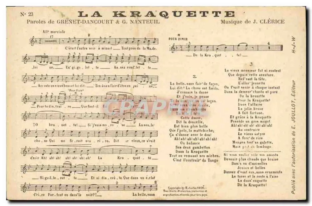 Die Kraquette — Lied — Verlag J. JOULLOT, Nr. 23 - Vorderseite