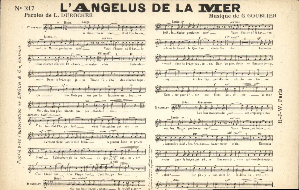 Der Engel des Meeres — Lied — Verlag H-J-W, Paris, Nr. 217 - Vorderseite