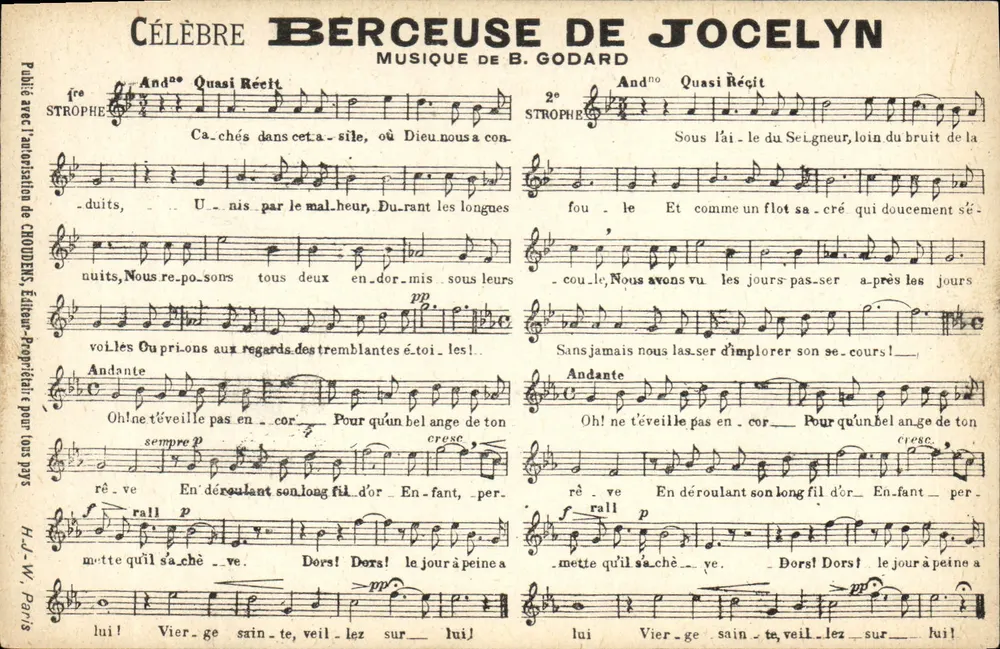 Wiegegesang von Jocelyn — Musik von B. Godard — H.J.-W., Paris - Vorderseite