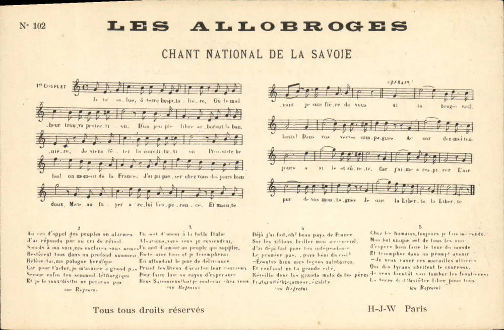 Les Allobroges — Nationalhymne der Savoie — H-J-W Paris, n° 102 - Vorderseite