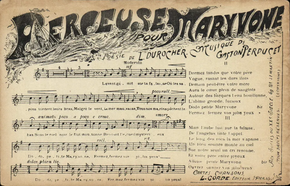 Perceuseuse Maryvone — Gedicht von L. Durocher, Musik von Gaston Perdutin — Liedkarten, Verlag Paris - Vorderseite