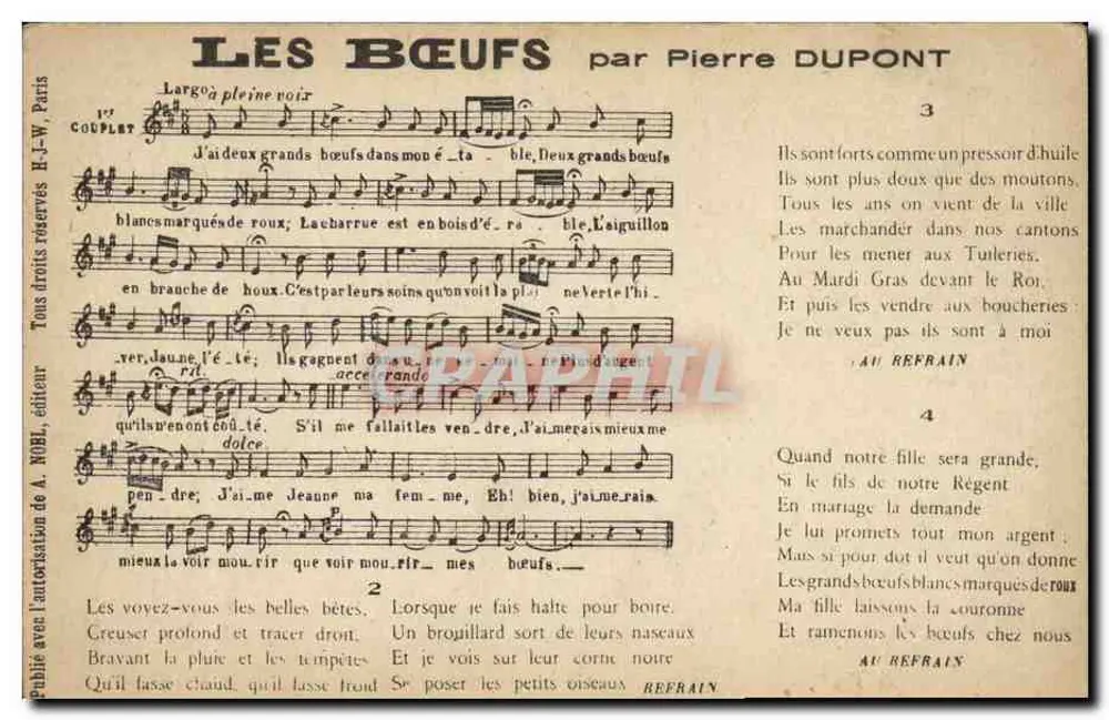 Los Bueyes — de Pierre DUPONT — editor A. NOBL, París - Anverso