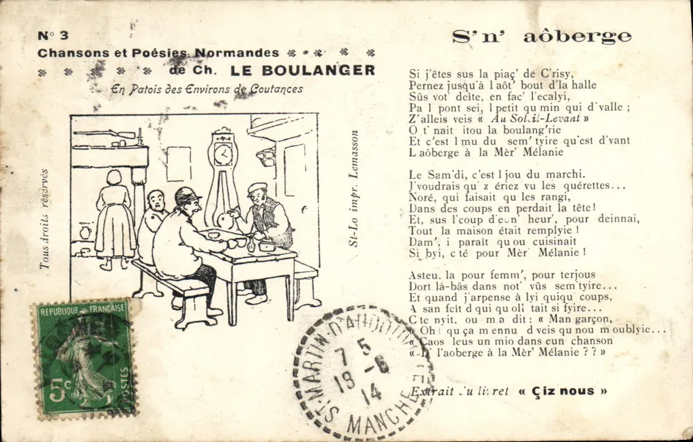 S'n' aôberge — Piosenki i wiersze normandzkie — Ch. Le Boulanger, nr 3 - Awers
