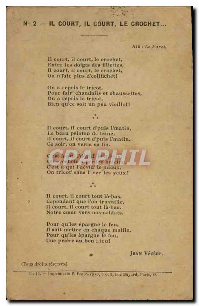 Stricklied — Es rennt, es rennt, die Nadel... — Druckerei P. Fenox-Vrac, 3 und 5, rue Bayard, Paris, 8e - Vorderseite