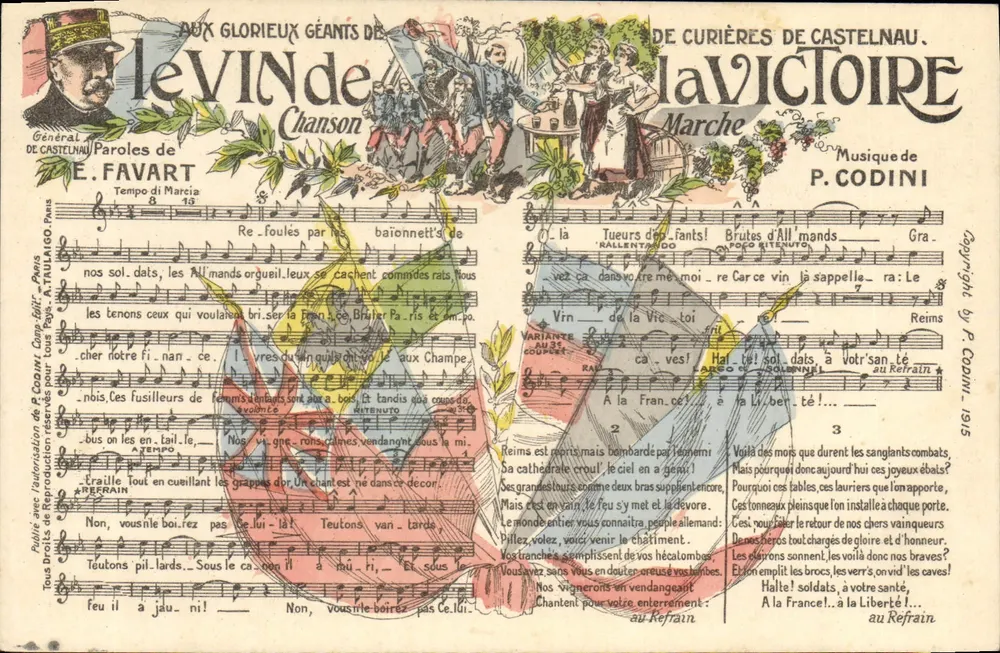 Zwei glorreiche Giganten von Curières de Castelnau — Lied und Marsch — Verlag A. Taulaigo, Paris - Vorderseite