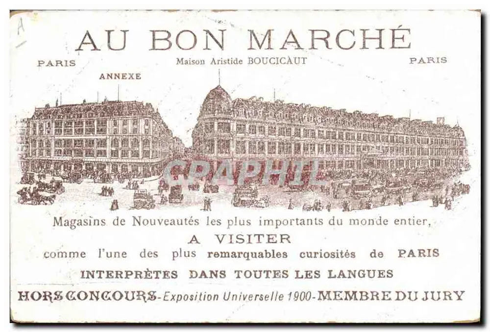 Cachorro e gatos diante de uma porta — Au Bon Marché — Maison Aristide Boucicaut - Verso