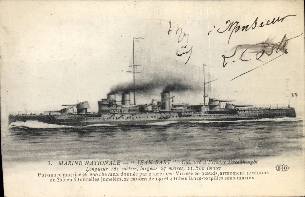 Jean-Bart — Cuirassé d'Escadre Dreadnought — Marinha Nacional — Editor E. Le Deley, n°7 - Frente