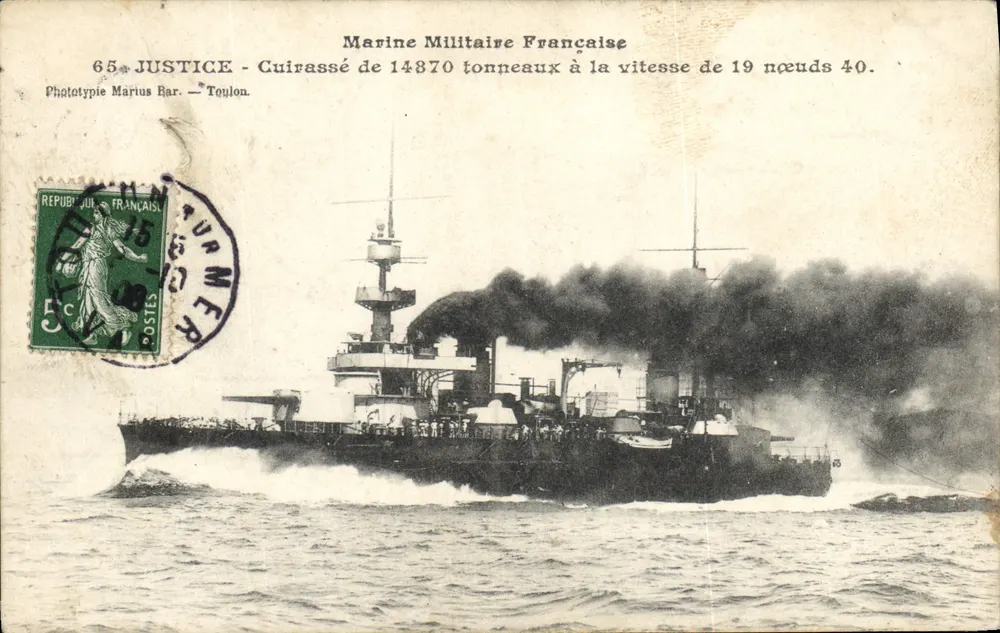 Cuirassé Justice — Marinha Militar Francesa — Fototipia Marius Bar, Toulon - Frente