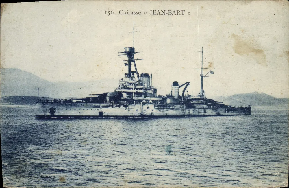 Cuirassé « JEAN-BART » — bateau de guerre en mer — éditeur Diaz-Torlon, n° 156 - Frente