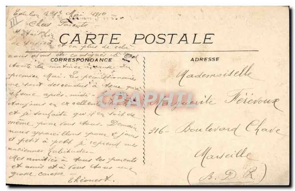 Marinha Militar Francesa — Jules Ferry, Couraçado de 1º Grau — Edit. E.P. Toulon - Verso